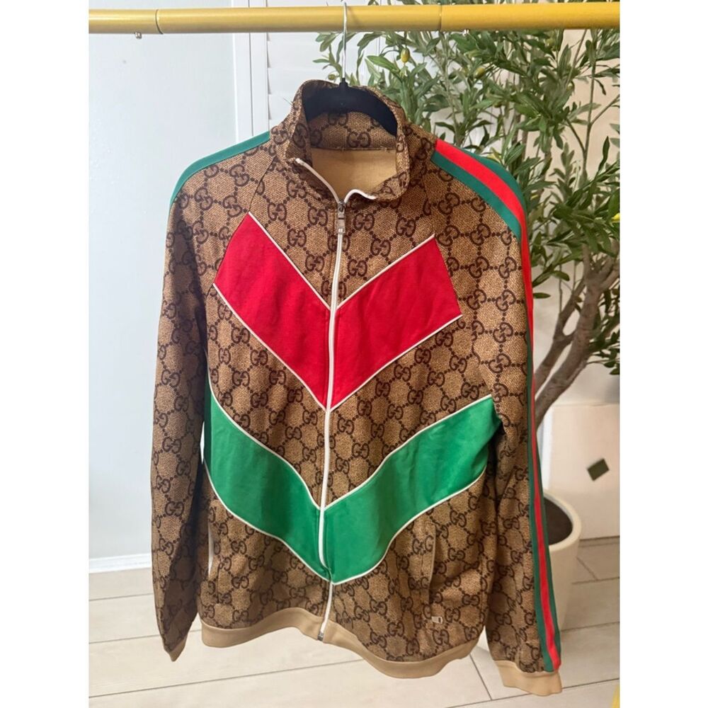 Preloved Gucci  GG Monogram Track Jacket with Red & Green Chevrons size xl